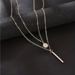 ✨✨NEW- GOLD -  Long Bar & Round Cut Rhinestone Double Layer Clavicle chain ✨✨